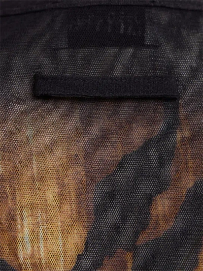 Jean Paul Gaultier Wood Grain Print Mesh Long-sleeved Top In Black