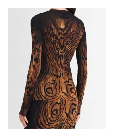 Jean Paul Gaultier Wood Grain Print Mesh Long-sleeved Top In Black