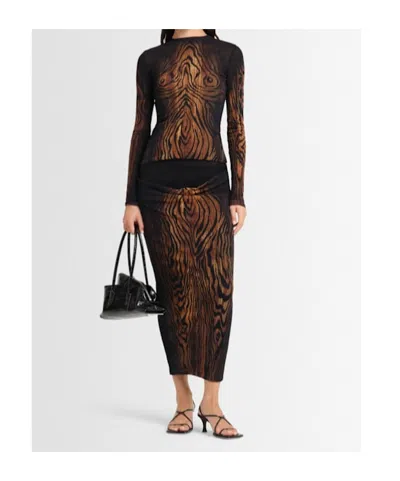 Jean Paul Gaultier Wood Grain Print Mesh Long-sleeved Top In Black