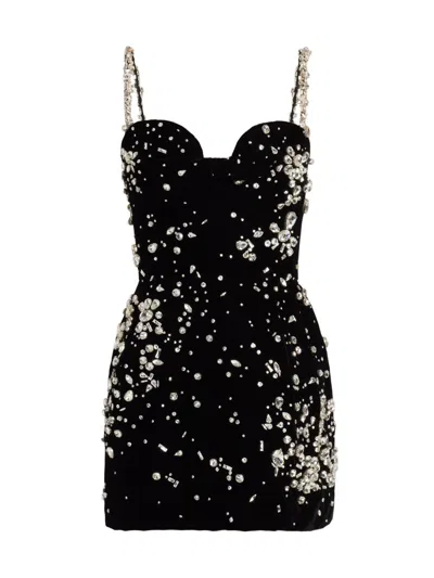 Oscar De La Renta Crystal-embellished Cupro-blend Mini Dress In Black