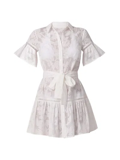 Shoshanna Ruffle Mini Stencil Floral Burnout Cover Up In White | ModeSens