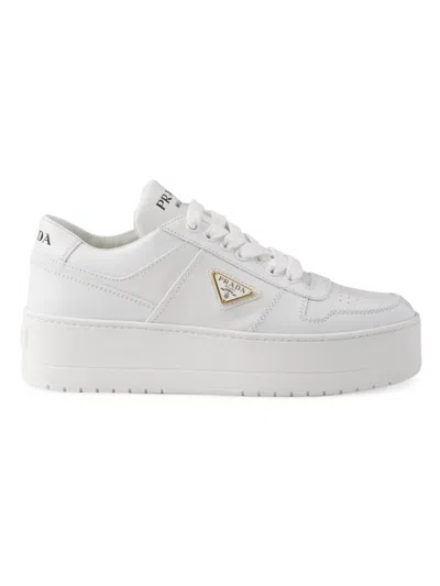 Prada Downtown Bold Leather Sneakers In White