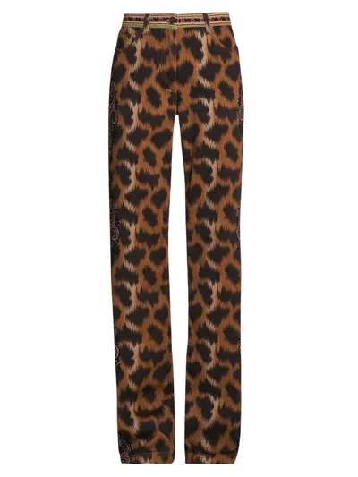 Etro Bootcut Jeans In Bull Denim With Animal Motif In Multi