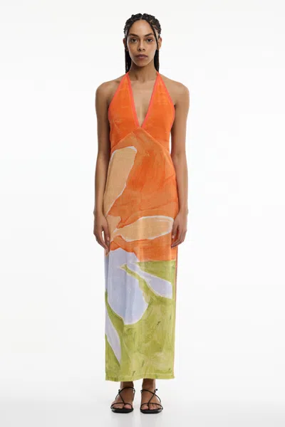 Significant Other Lulu Cotton Halter Maxi Dress In Orange