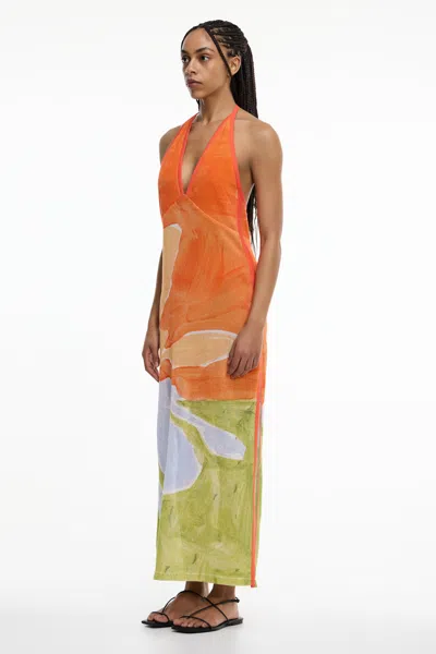 Significant Other Lulu Cotton Halter Maxi Dress In Orange