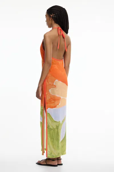 Significant Other Lulu Cotton Halter Maxi Dress In Orange