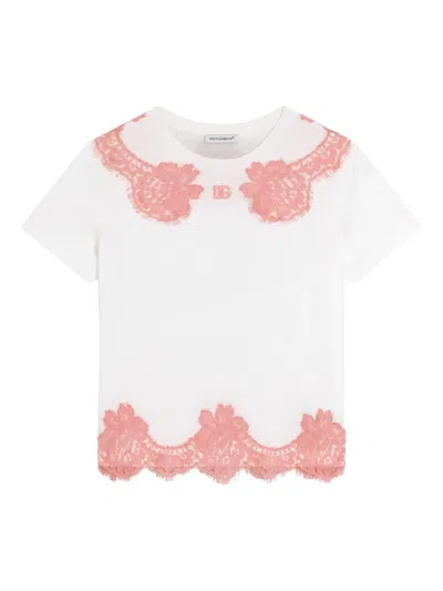 Dolce & Gabbana Jersey T-shirt With Lace And Dg Embroidery In White