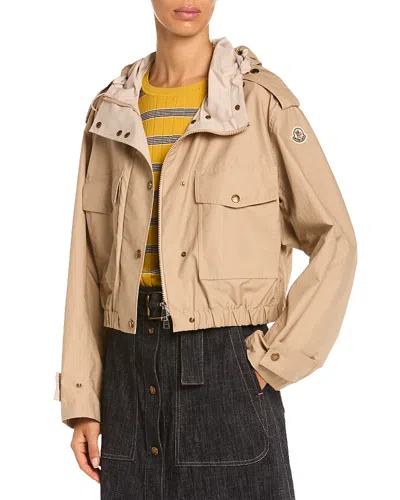 Moncler Carex Cropped Hooded Cotton-blend Poplin Jacket In Neutral
