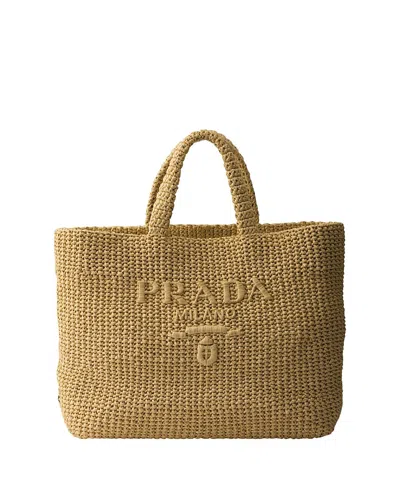 Prada Crochet Tote Bag Rectangular Shape Handles In Brown