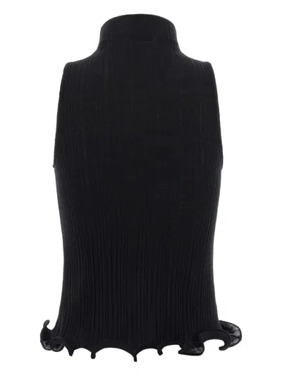 Fendi High Neck Fitted Sleeveless Top With Ruffles Clothing In Black