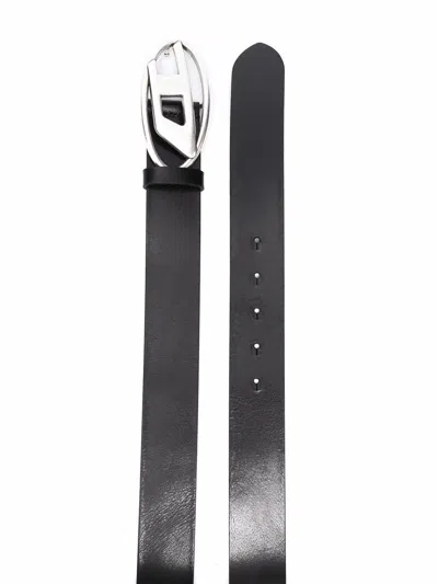 Diesel Black Leather Belt With Polished Oval Buckle