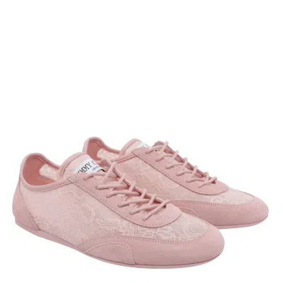 Jimmy Choo Sunny Floral Lace And Suede Trainers In Pink