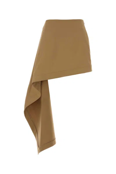 Loewe Womens Beige Draped-side Asymmetric-hem Cotton-blend Mini Skirt In Multi
