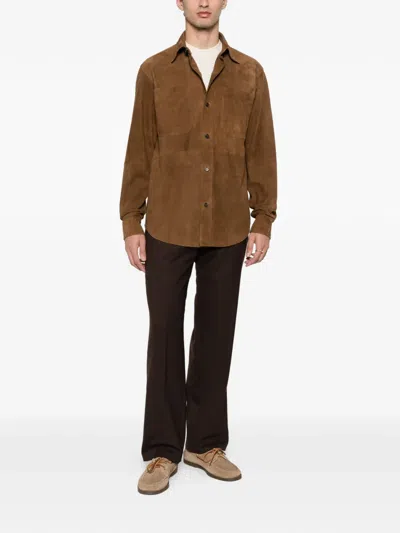 Fursac Button-front Suede Overshirt In Multi