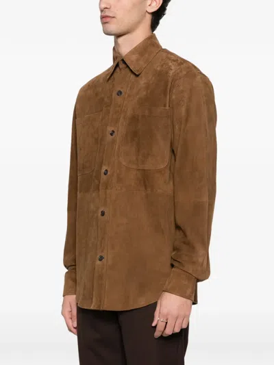 Fursac Button-front Suede Overshirt In Multi