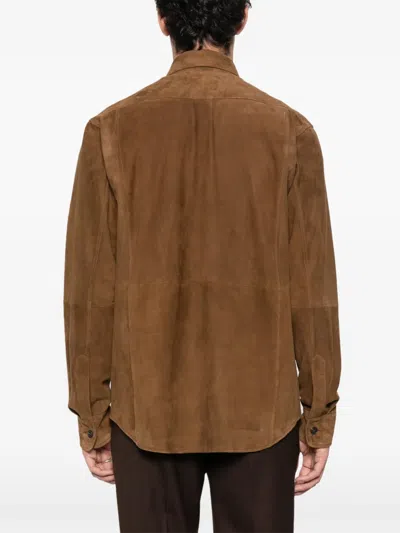 Fursac Button-front Suede Overshirt In Multi