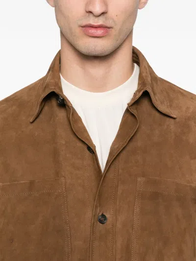 Fursac Button-front Suede Overshirt In Multi