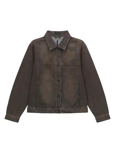 Rta Valentiano Logo-embroidered Denim Jacket In Brown