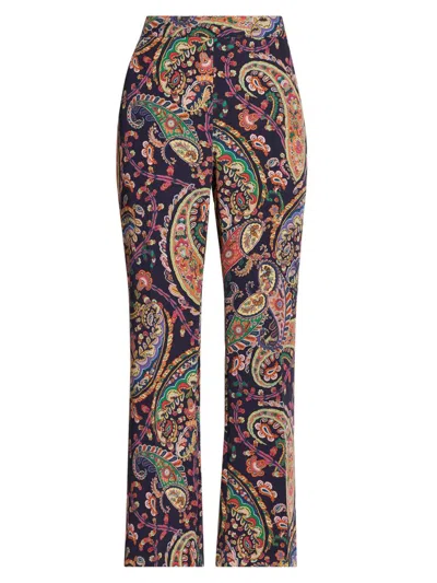 Etro Womens Bootcut Trousers Paisley Pattern In Blue