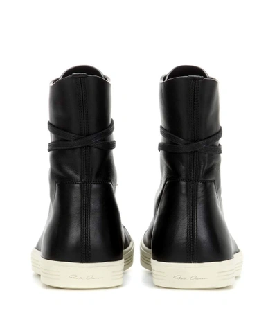 Shop Rick Owens Leather High-top Sneakers In Llack