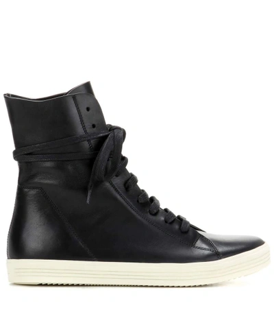 Shop Rick Owens Leather High-top Sneakers In Llack