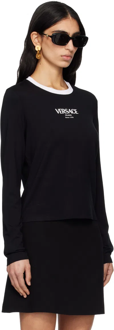 Versace Black Stretch Viscose-jersey T-shirt In Multi