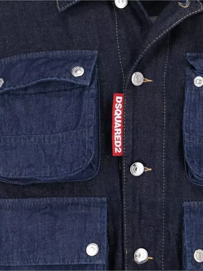 Dsquared2 Collared Jacket Chest And Front Pockets In Blue