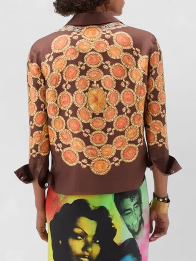 Versace Shirt Printed Shirt Look 62 Brown With Printed Silk Motif For Women
