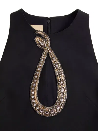 Valentino Garavani Rhinestone Snake Embroidery Crepe Couture Short Dress In Black