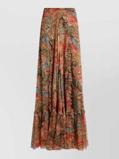 Etro Paisley Print Ruffle Silk Chiffon Maxi Skirt In Multi