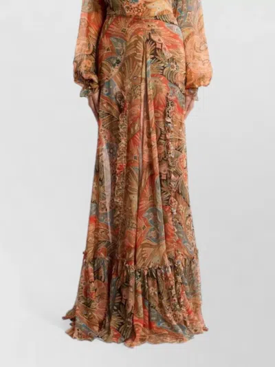 Etro Paisley Print Ruffle Silk Chiffon Maxi Skirt In Multi