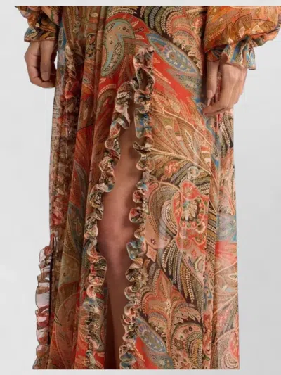 Etro Paisley Print Ruffle Silk Chiffon Maxi Skirt In Multi