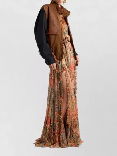 Etro Sheer Chiffon Shirt Paisley Ruffle Neckline In Brown