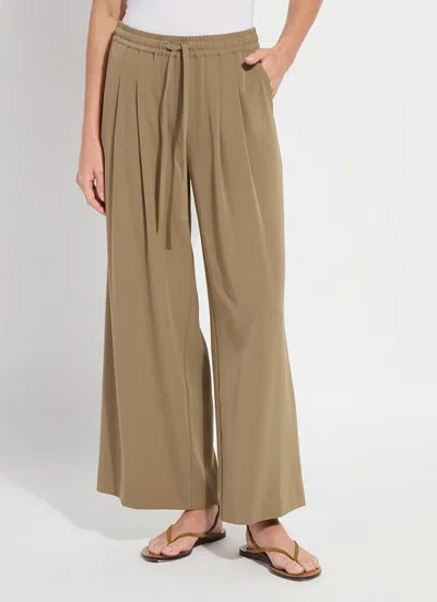Lyssé Mae Pleated Drawstring Wide Leg Pants In Olive Leaf In Brown
