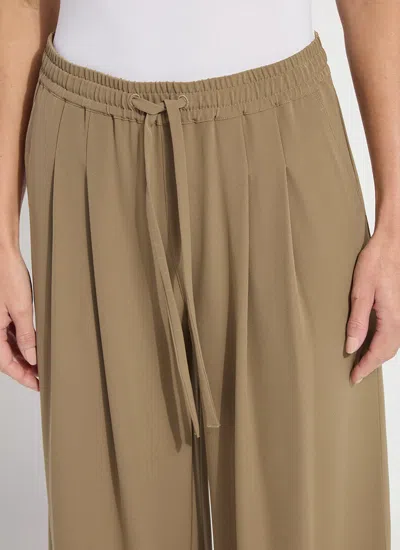 Lyssé Mae Pleated Drawstring Wide Leg Pants In Olive Leaf In Brown