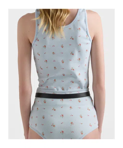 Prada Elastische Baumwoll-slips Mit Blumenmuster In Blue