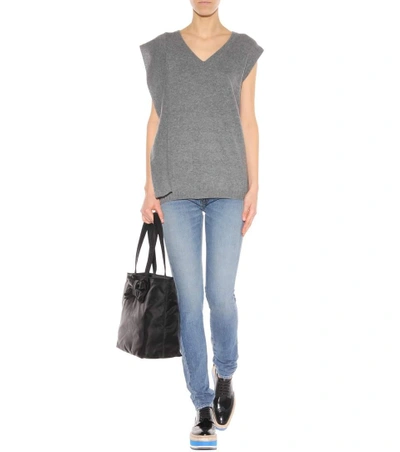 Shop Prada Sleeveless Asymmetrical Wool And Cashmere Sweater In Grey