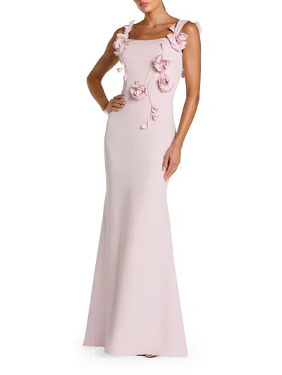Mac Duggal Crepe Sleeveless Column Gown With Floral Detail In Neutral