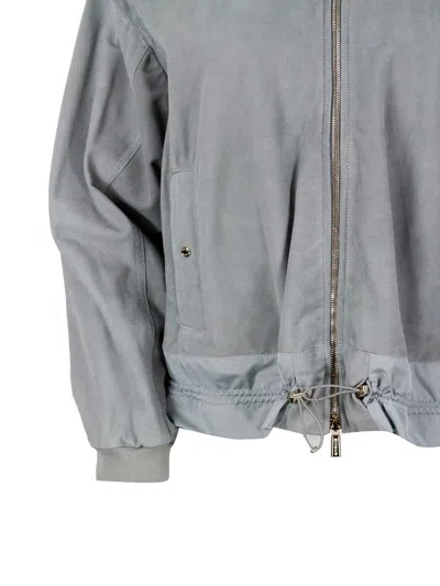 Moorer Grey Leather Jacket In Green