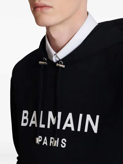 Balmain Logo Printed Drawstring Sweatshirt In Black