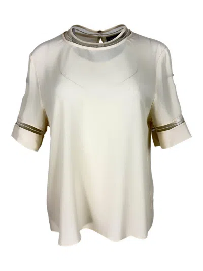 Fabiana Filippi Short Sleeved Embellished Detail T-shirt In Neutral