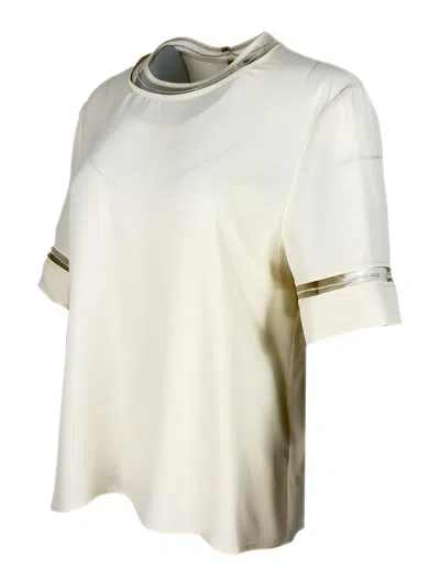 Fabiana Filippi Short Sleeved Embellished Detail T-shirt In Neutral