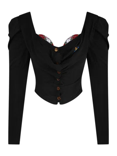 Vivienne Westwood Bea Checked Cotton-trimmed Embroidered Wool And Silk-blend Cardigan In Black
