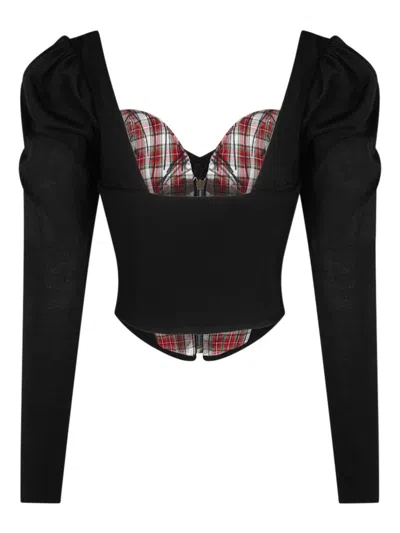 Vivienne Westwood Bea Checked Cotton-trimmed Embroidered Wool And Silk-blend Cardigan In Black