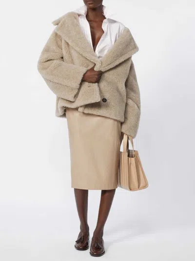 Max Mara Double-breasted Teddy Coat In Brown