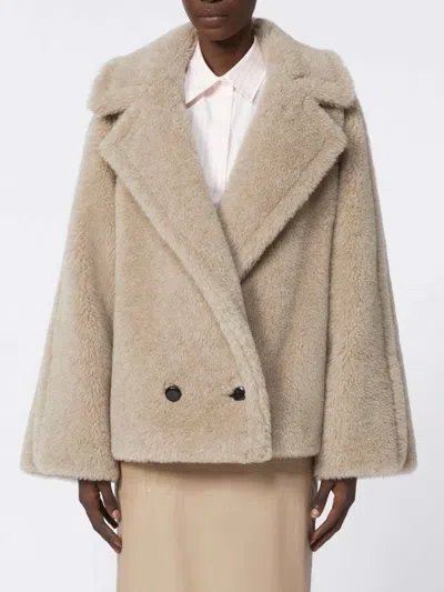 Max Mara Double-breasted Teddy Coat In Brown