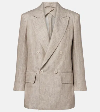 Max Mara Chic Mottled Linen Twill Blazer - Straight Fit With Peak-lapel Collar In Multi