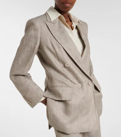 Max Mara Chic Mottled Linen Twill Blazer - Straight Fit With Peak-lapel Collar In Multi