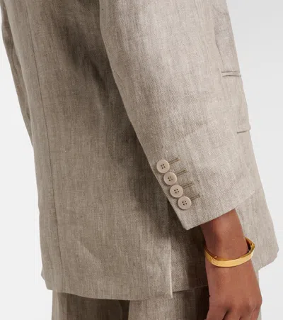 Max Mara Chic Mottled Linen Twill Blazer - Straight Fit With Peak-lapel Collar In Multi
