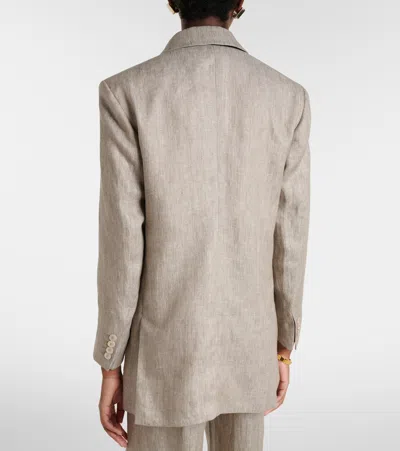 Max Mara Chic Mottled Linen Twill Blazer - Straight Fit With Peak-lapel Collar In Multi